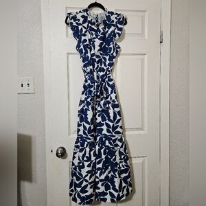 Print Ruffle Trim Belted Dress - Size 8/10 (L)
